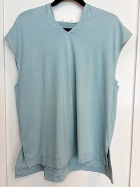 NWT Heyson Blue Hooded V-Neck Tunic Top Size L